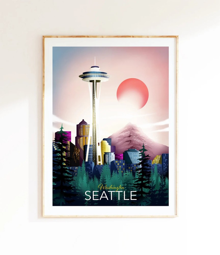 Seattle Washington Travel Poster Premium Quality Choose your Size