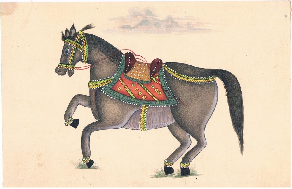 Handmade Horse Painting Of Decorated Indian Style Horse Art 10x6.75 Inches