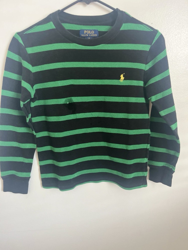 Ralph Lauren Polo Shirt Boys Green Blue, Long Sleeve, Size Large (10/12)