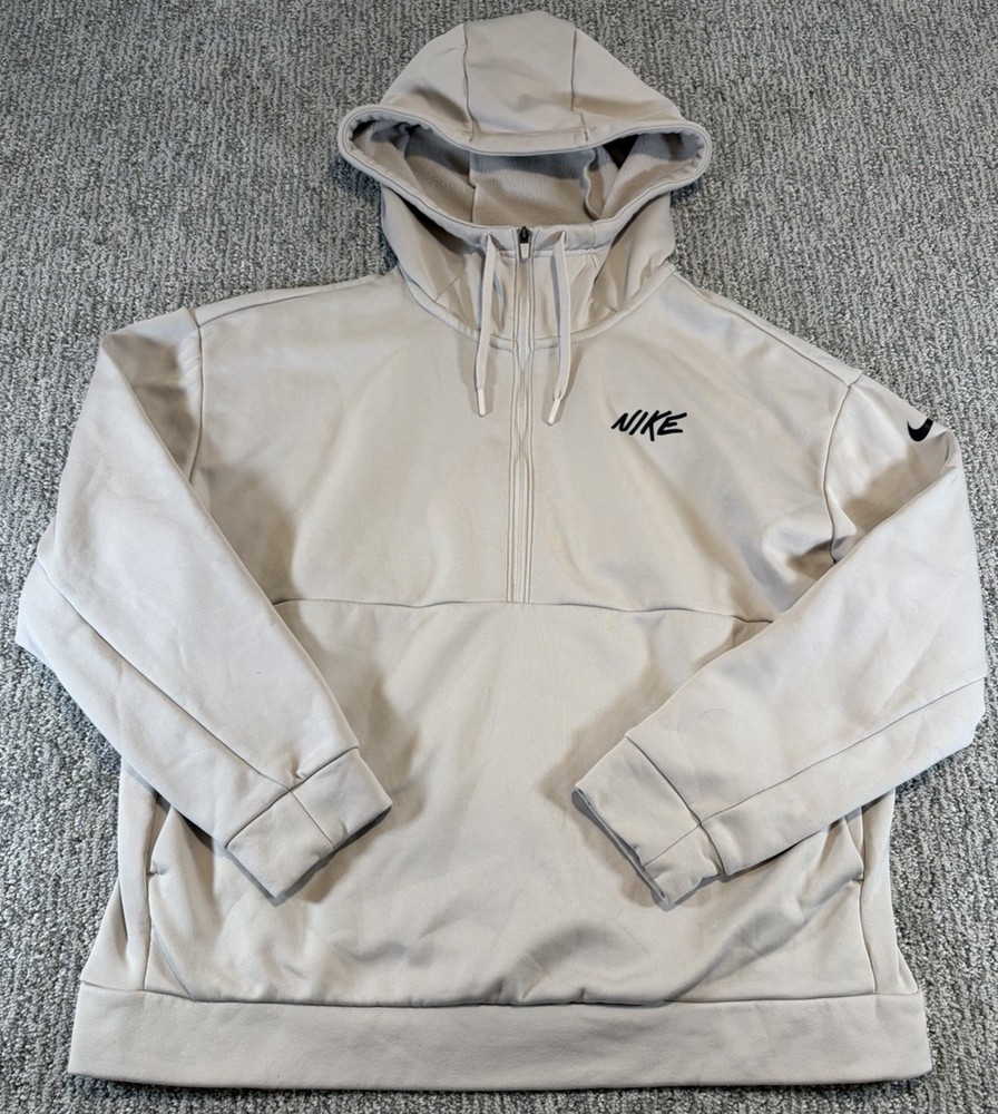 Nike Size Medium Silky Hoodie Ivory 1/2 Zip Kangaroo Pocket Jacket 929611-008