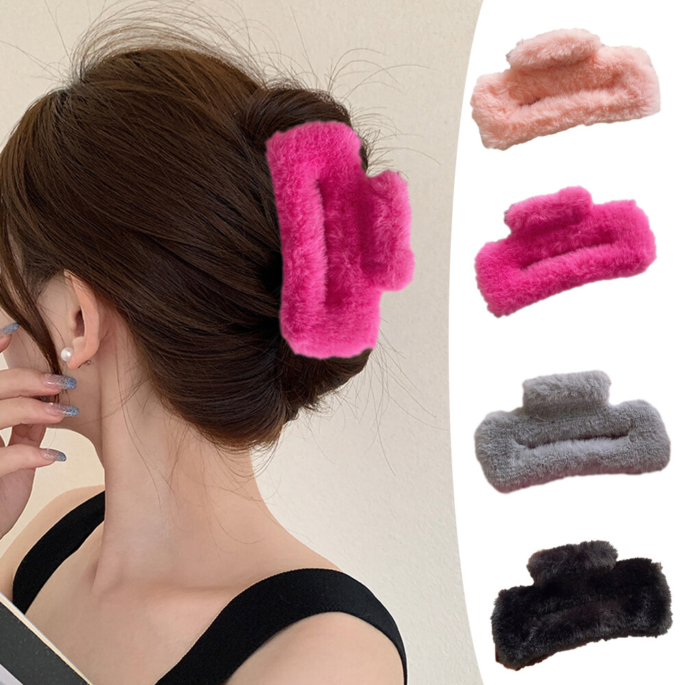 Plush Colorful Hair Claw Faux Fur Square Large Hair Clip Hair Accessories 1PCS