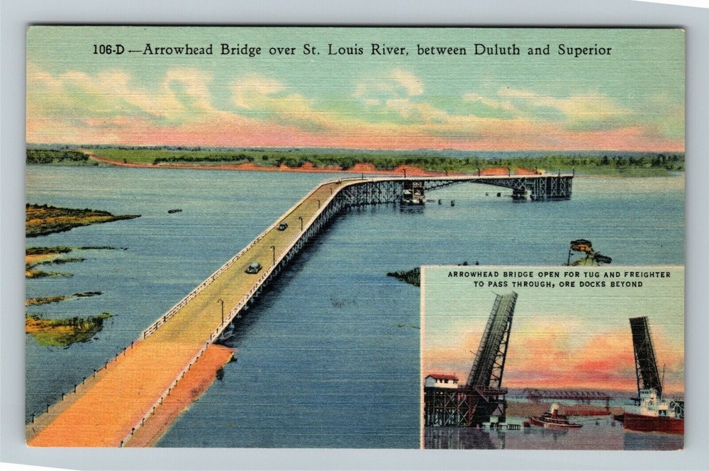 Duluth MN-Minnesota, Arrowhead Bridge Over St Louis River, Vintage Postcard