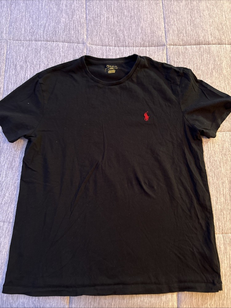 Men’s Ralph Lauren T Shirt Size Medium Short Sleeve Black and Red Polo Logo