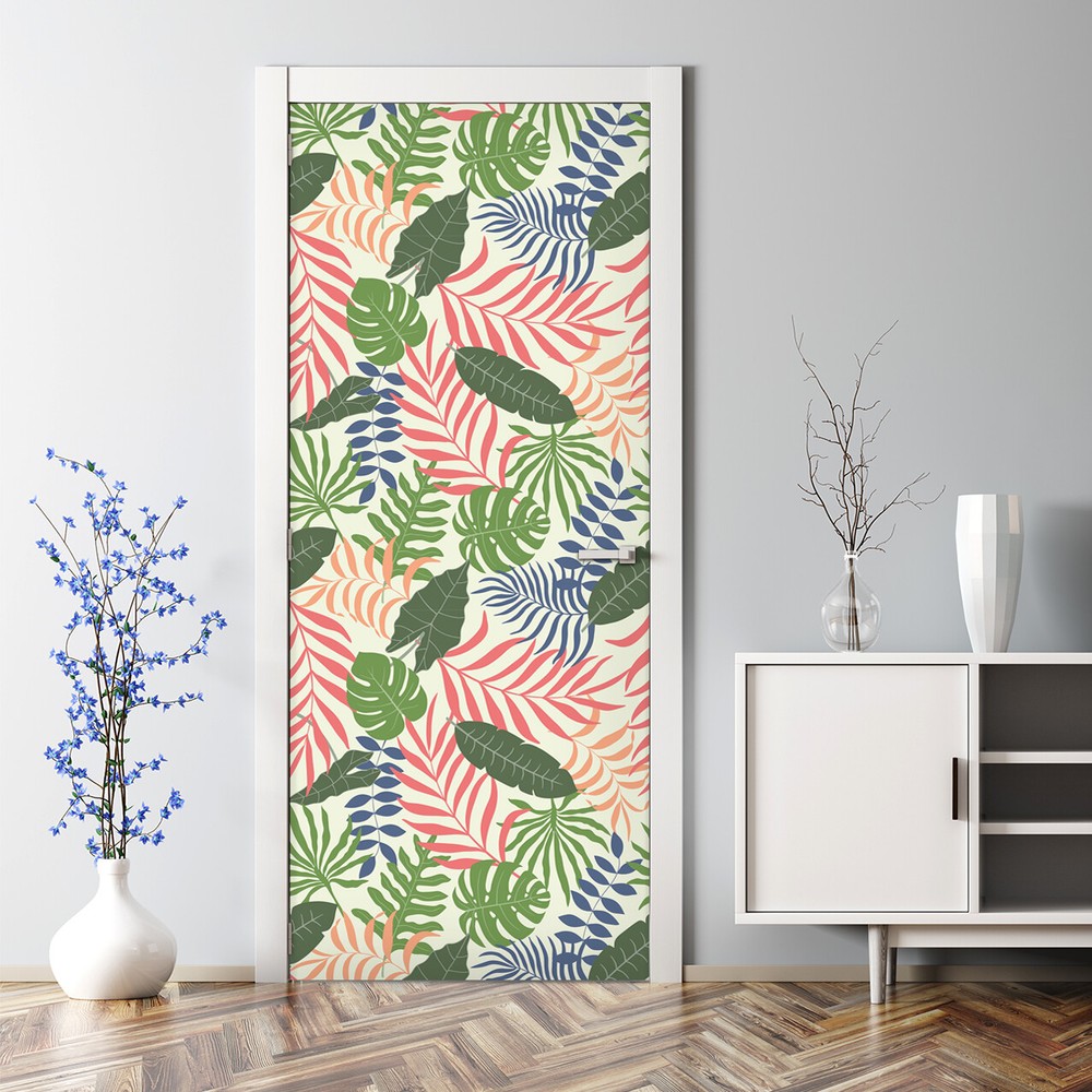 Pastel tropical leaf removable door sticker self-adhesive watercolor decal