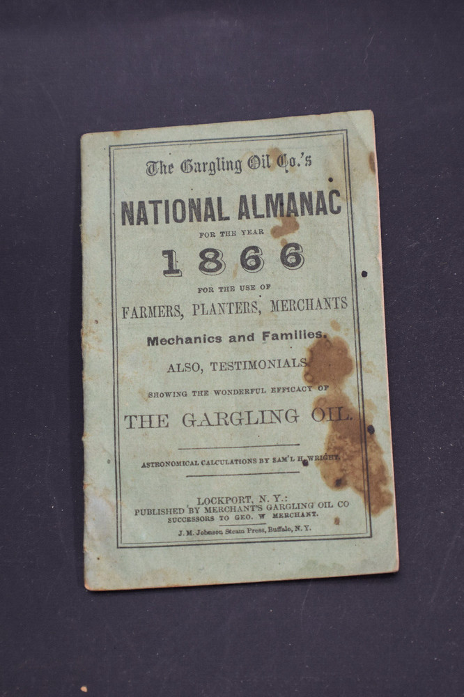1866 National Almanac *Gargling Oil Co., Lockport, NY*