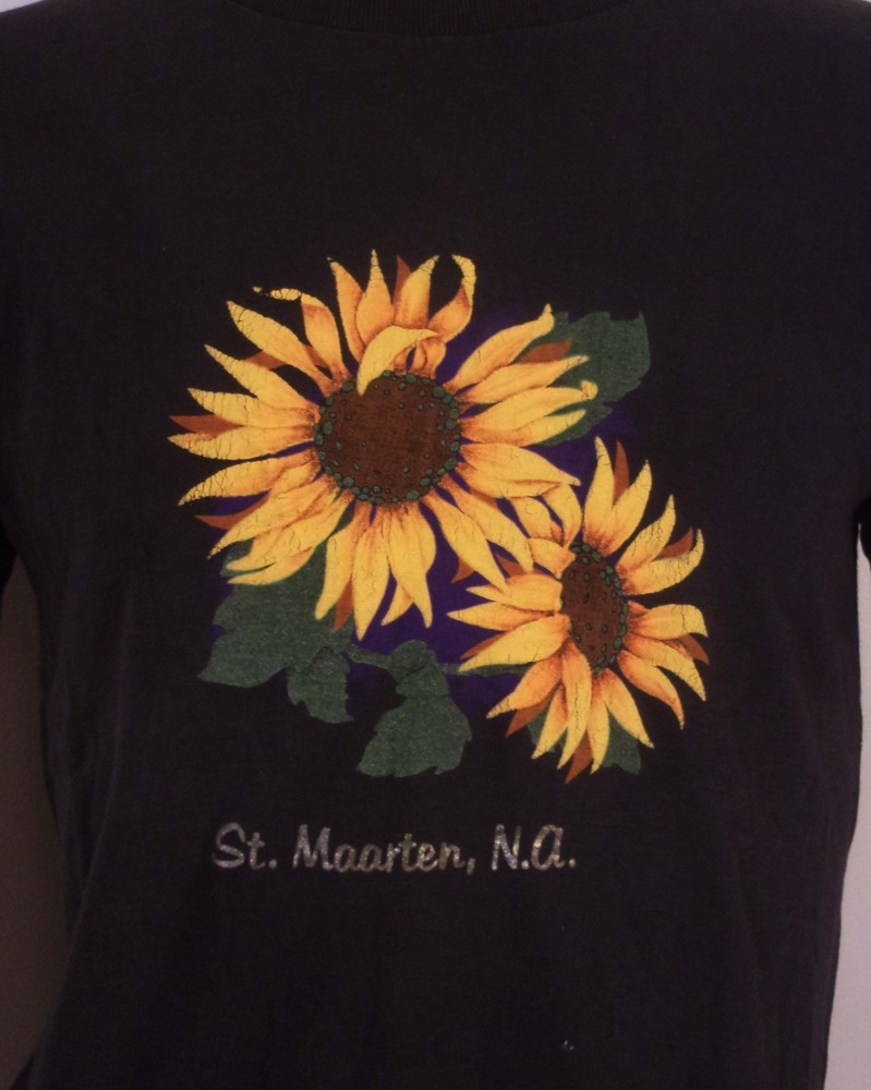 vintage 80s 90s St. Maarten NA T-Shirt Sunflowers distressed single stitch M
