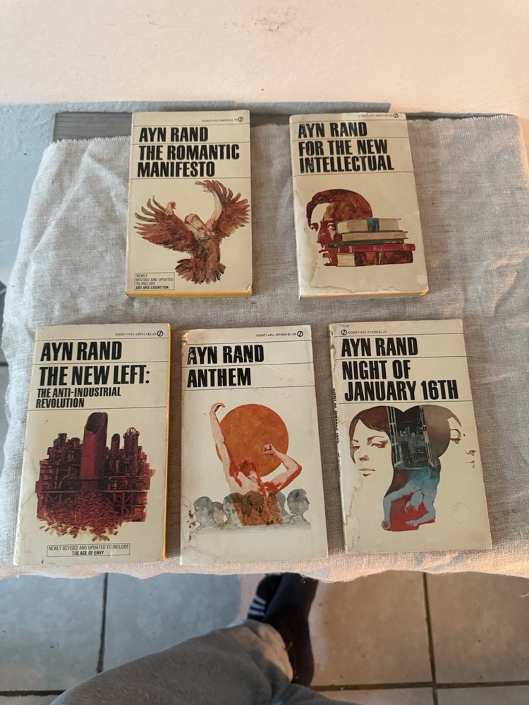 Ayn Rand Lot of 5 Vintage PBs 1970s Anthem, New Left, Night, Romantic Manifesto