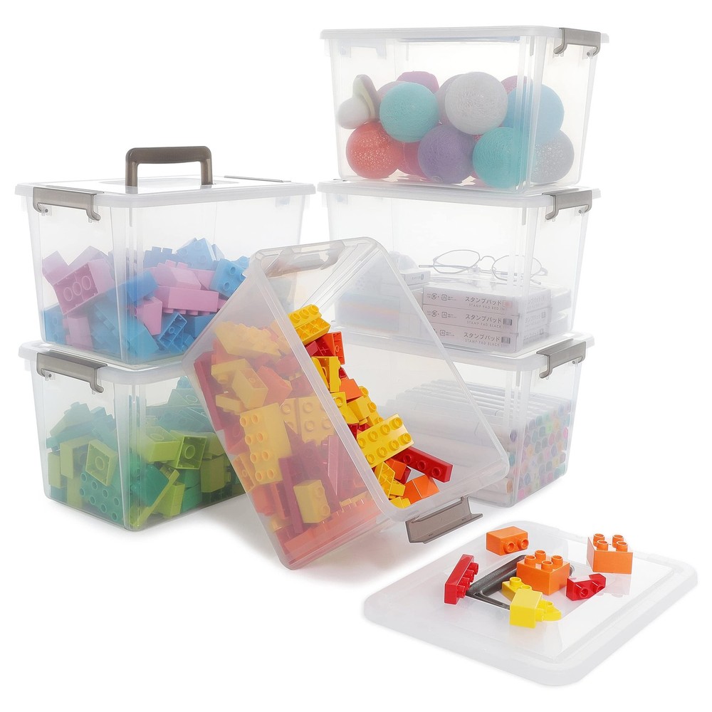 Citylife 6 Packs 6 QT Plastic Storage Bins with Latching Lids Clear Storage B...