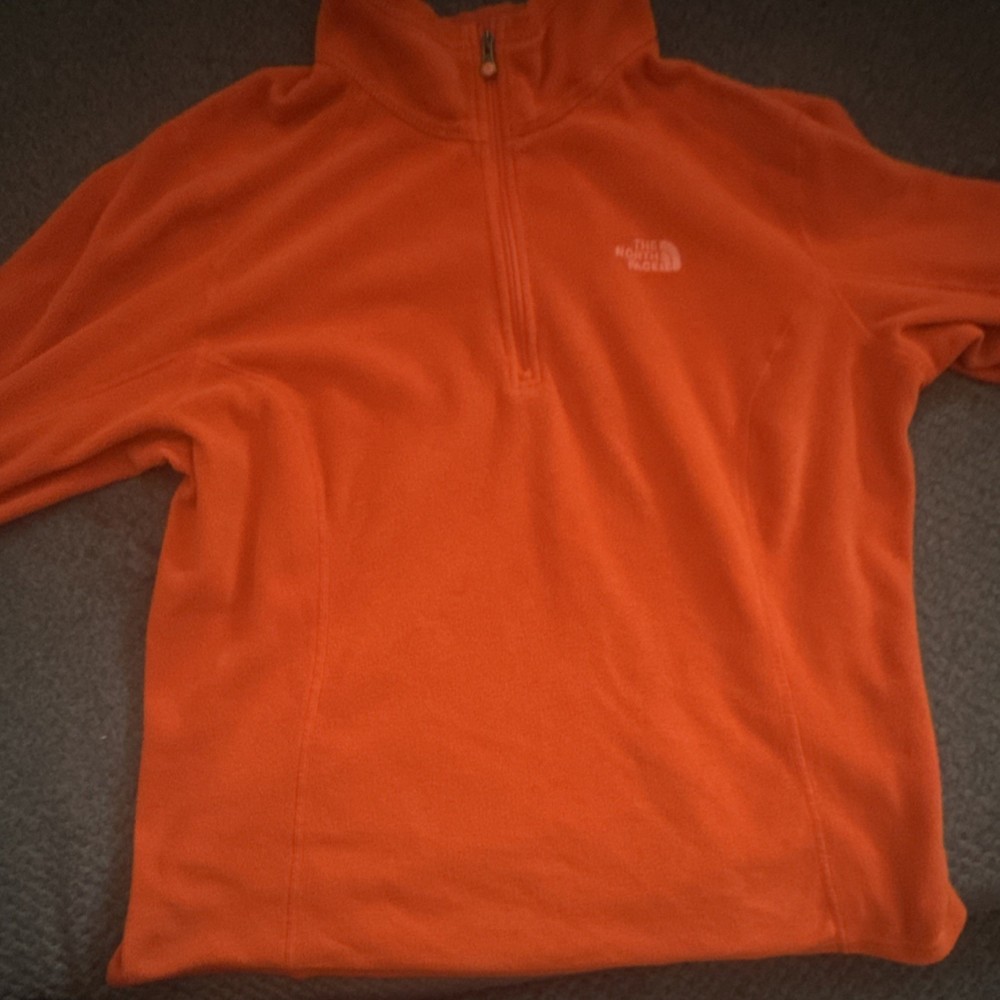 The North Face Women's Orange Fleece 1/4 Zip Mock Neck Sweatshirt Size L/G