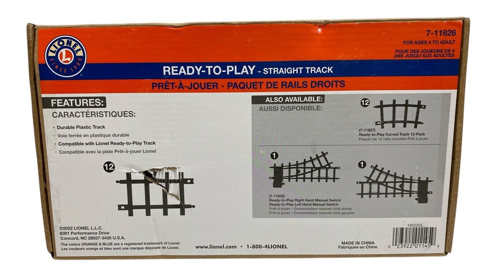 Lionel Ready-to-Play Straight Track Pack 6-1/4” 12 pieces, Black