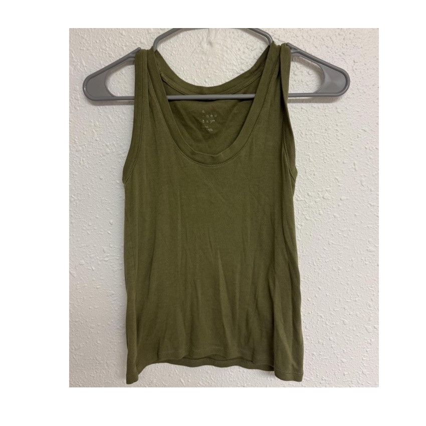 A New Day Olive Cotton Knit Sleeveless Scoop Neck Tank Top Women’s Size M