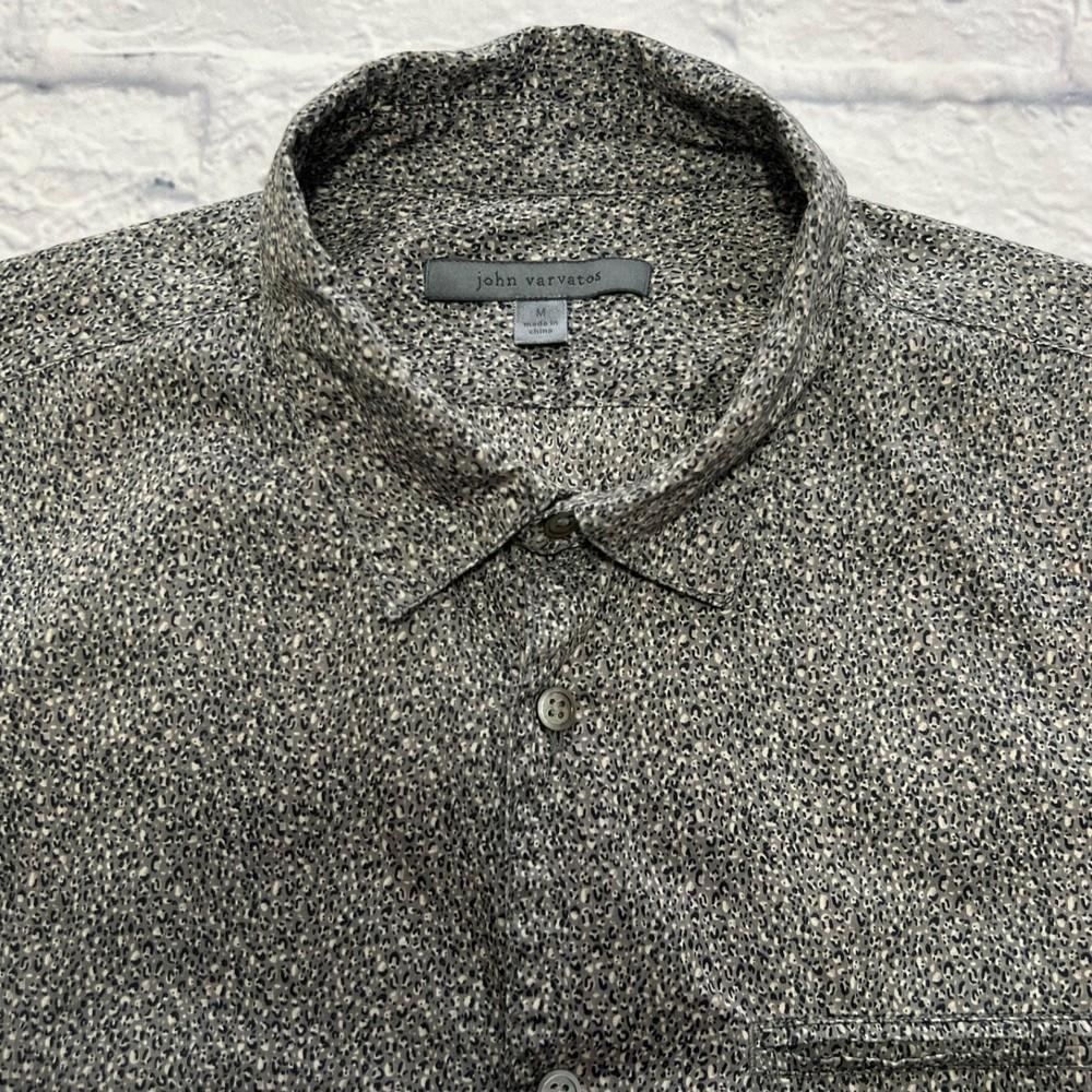 John Varvatos Men's Shirt Medium Grey Animal Print Button Up Long Sleeve Spots