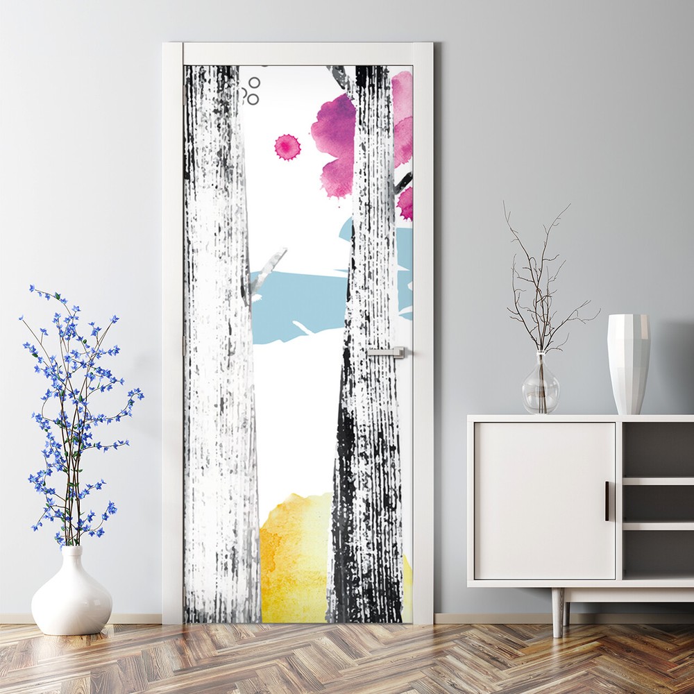 Colorful Woodland Forest Adhesive Door Sticker for Kids Room Nursery Decor-image