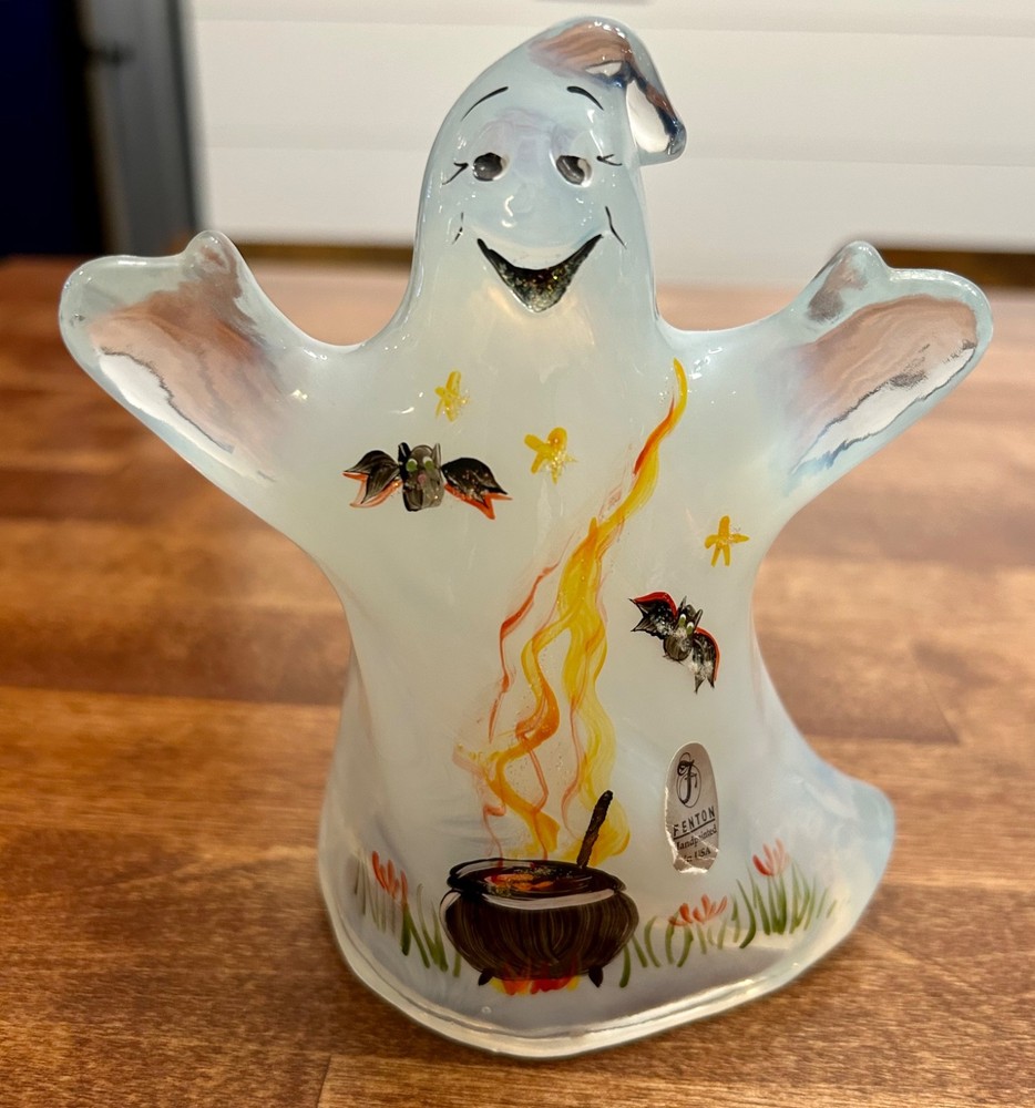 Fenton Halloween “Batty” Ghost  Hand Painted & Signed 2006 w/ Sticker