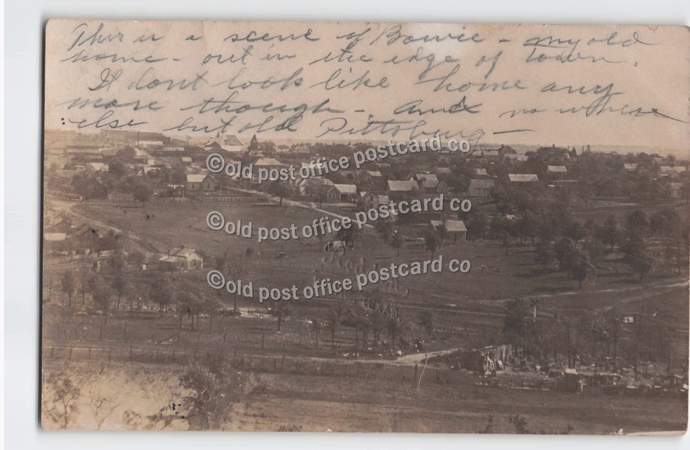 TX-Bowie, Texas-Rare Birdseye View of Town c1908-RPPC Real Photo Postcard