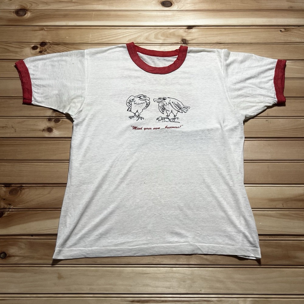 Vintage 80s Mind Your Own ___ Business Funny Bird Cartoon Art Shirt Size Medium
