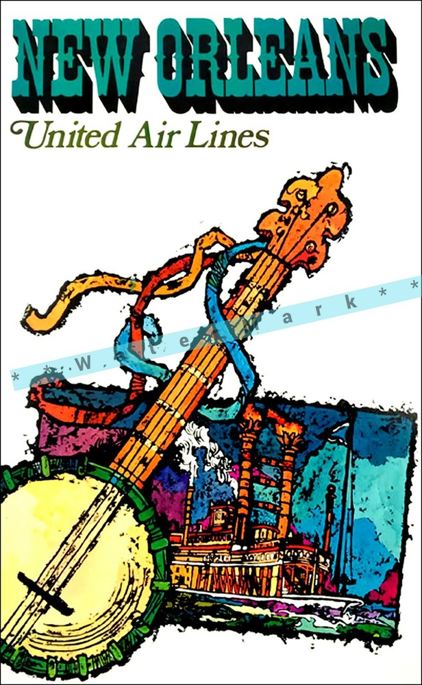 New Orleans Louisiana 1959 Vintage Poster Print Retro Style Air Travel Décor Art