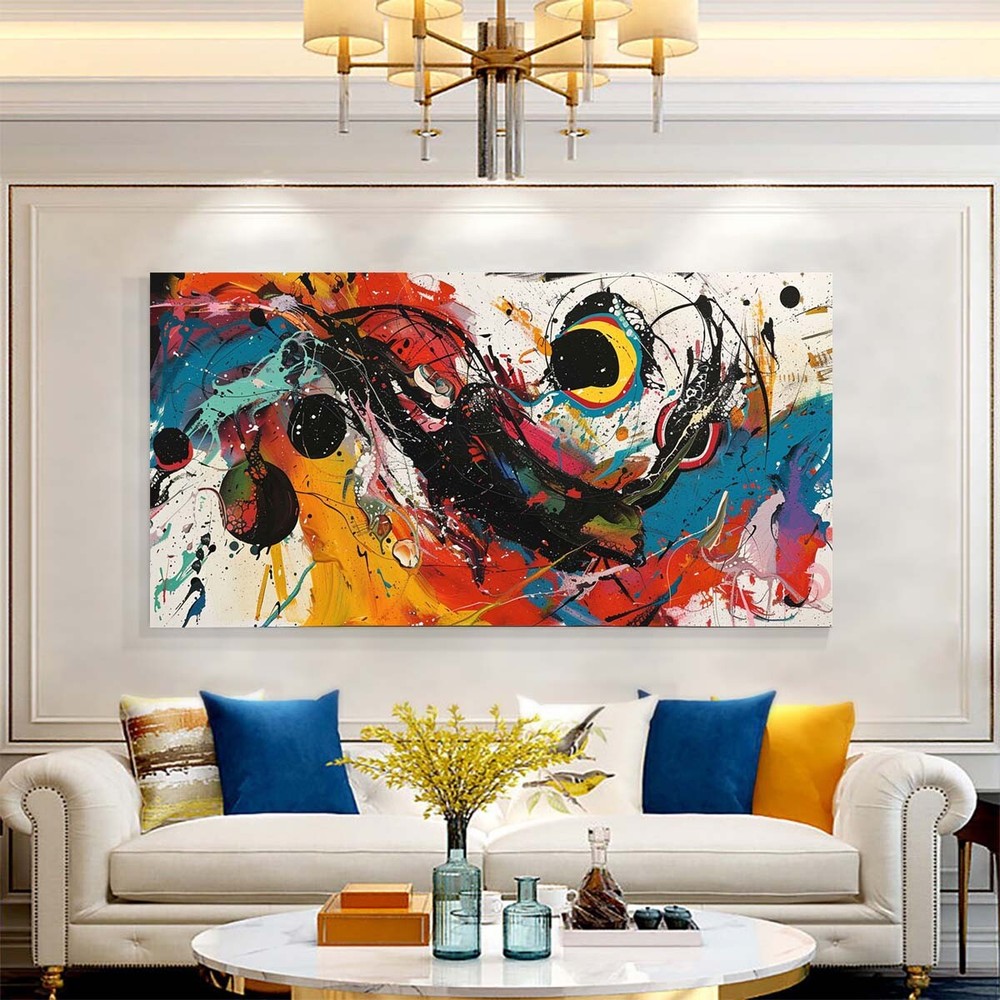 red hand painted 1 piece abstract canvas art wall decor for living room