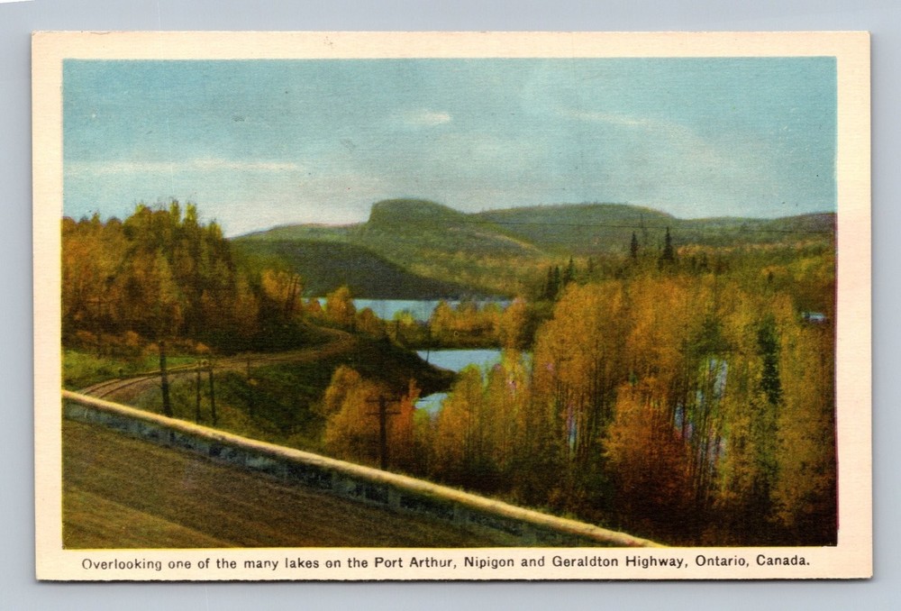 Vintage Ontario Canada Highway Scenic Lake View Postcard