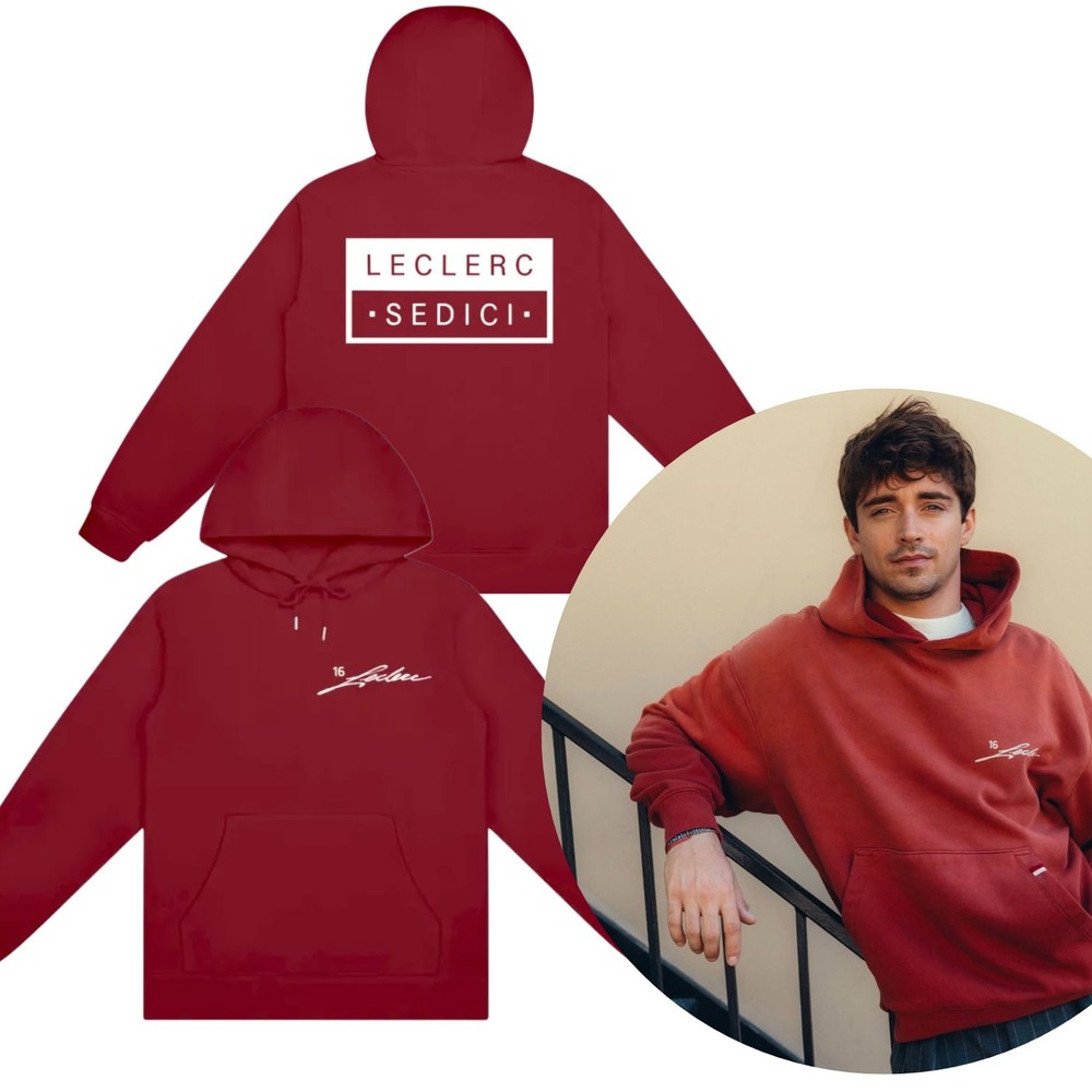 New Charles Leclerc Holiay Signature Red Hoodie Remake Allsize