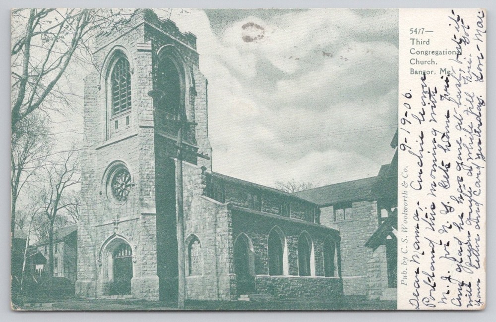1906 Bangor ME Third Congregation Church Postcard C.S. Woolworth Posted