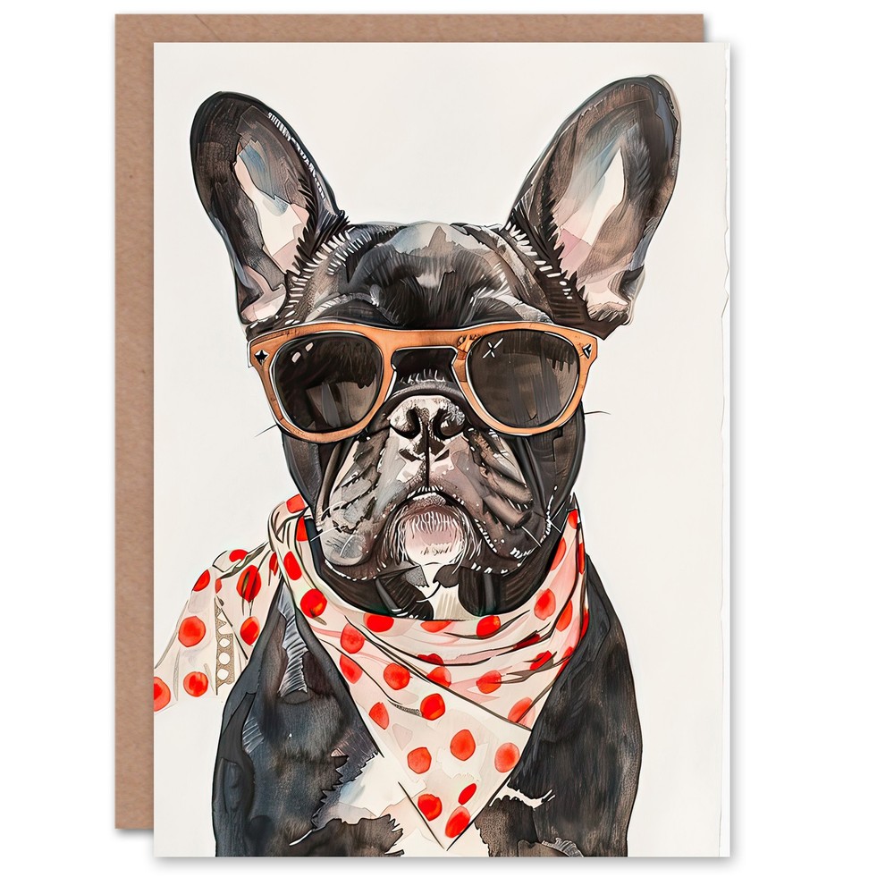 Greeting Card Dog Lover French Bulldog with Sunglasses Bandana Birthday