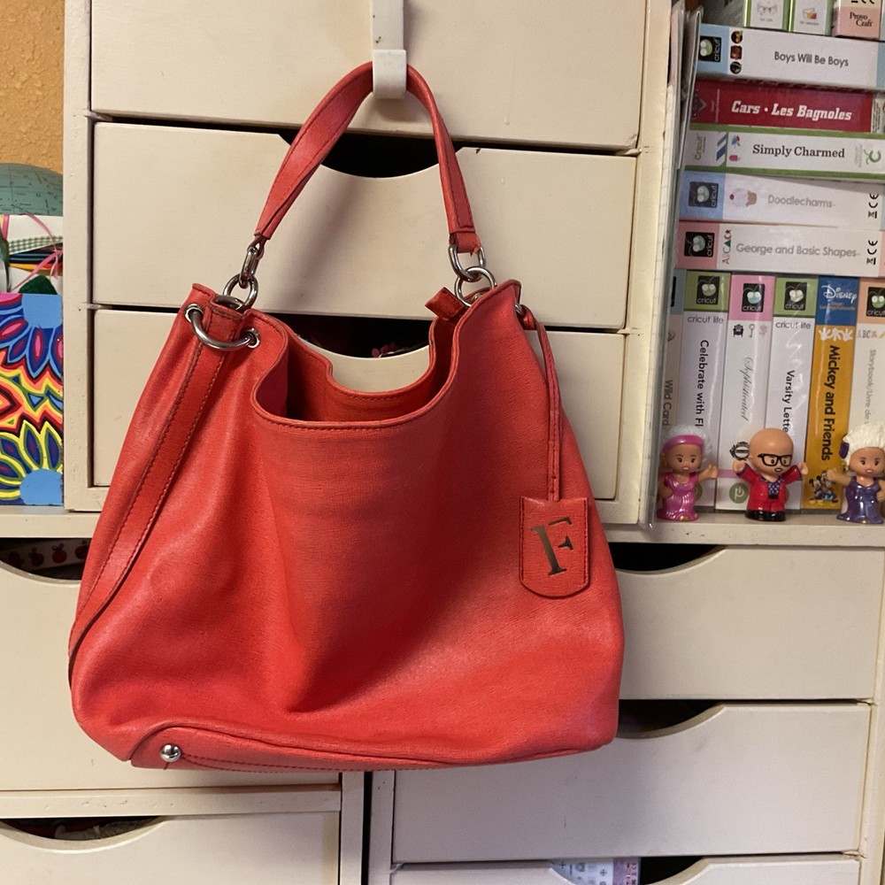 Furla Orange Leather Hobo Style Bag Pockets Footed Bottom PLEASE READ