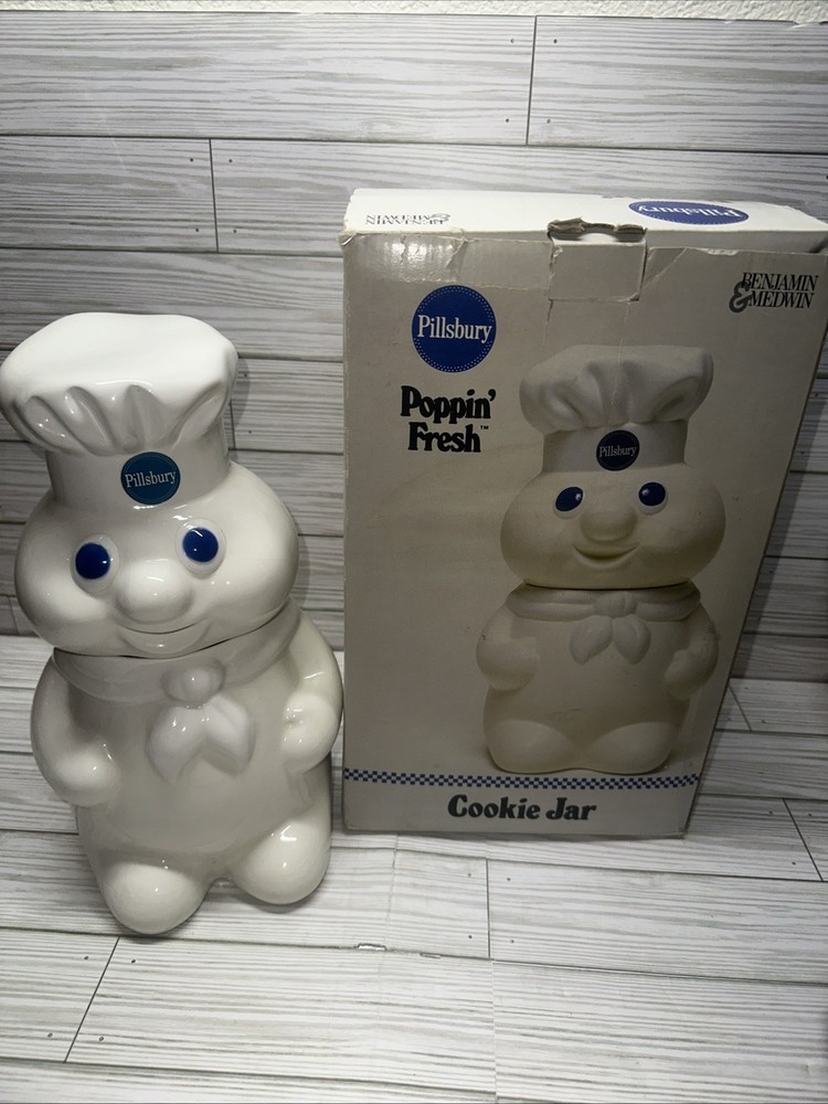 1988 Pillsbury Doughboy Cookie Jar Poppin Fresh Benjamin & Medwin Used Complete