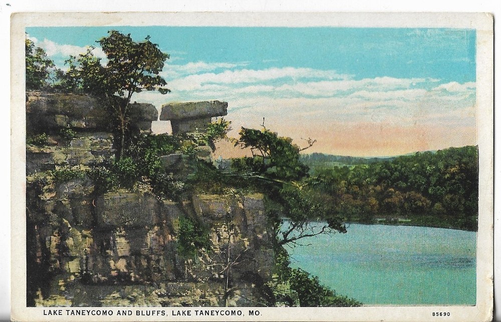 Vtg Postcard - 1929 Lake Taneycomo & Bluffs - Lake Taneycomo, Missouri