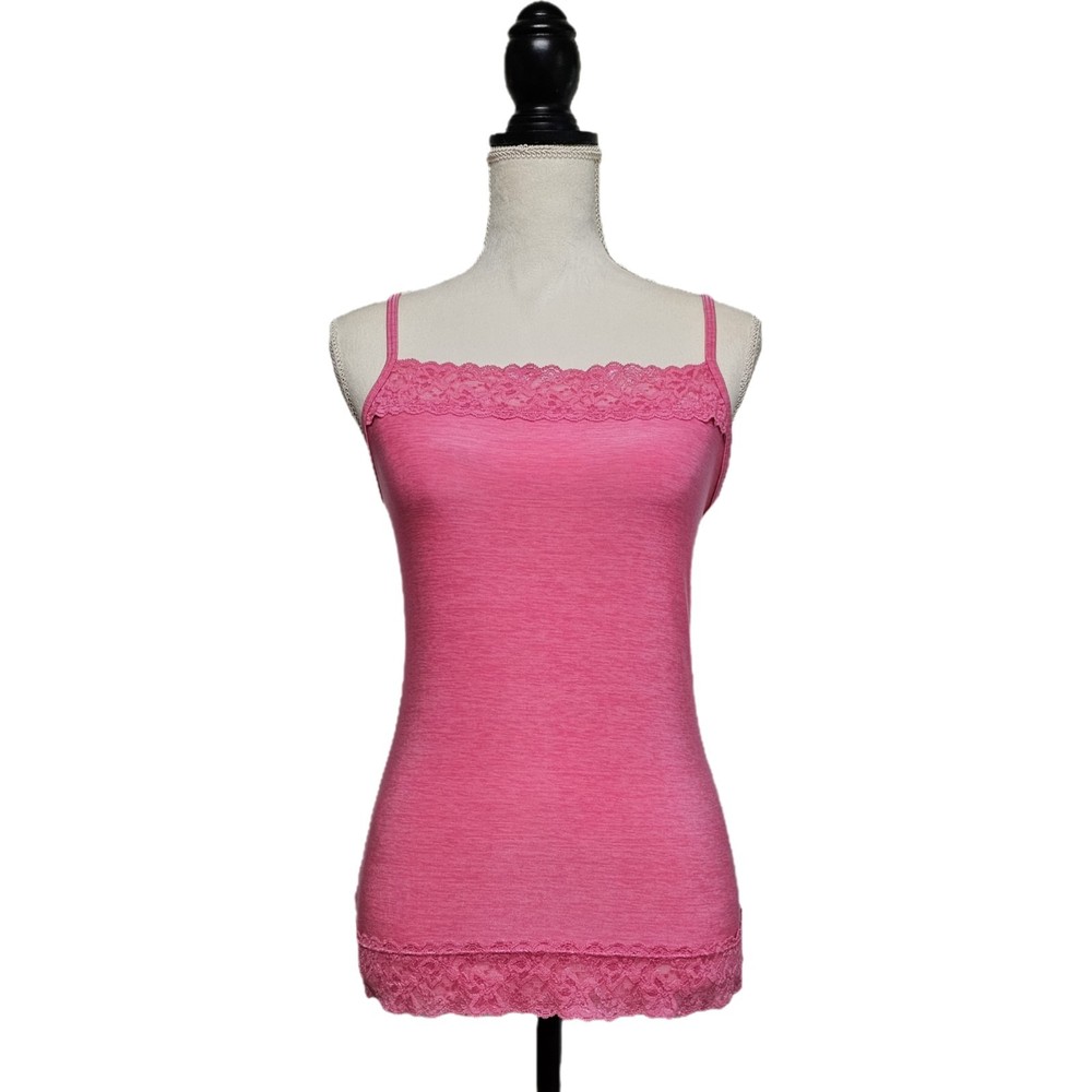 Vtg Y2k Vanity Fair Pink Lace Trim Spaghetti Strap Cami Size M Preppy Romantic