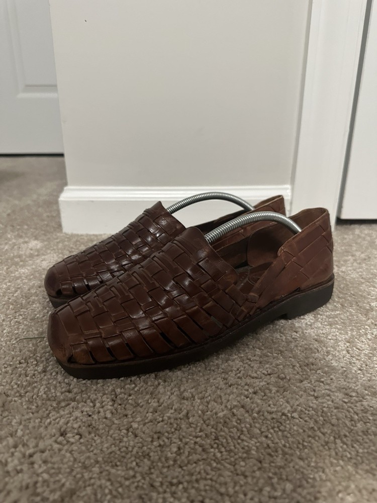 Sunsteps Slip On Shoes Mens Size 10 Dark Brown Leather Hand Woven