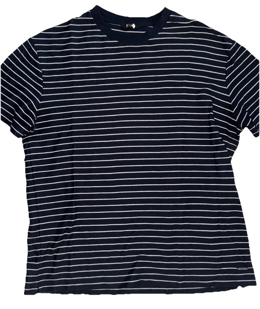 Massimo Dutti Men’s Tshirt Crew Neck Size Medium Navy Blue White Striped