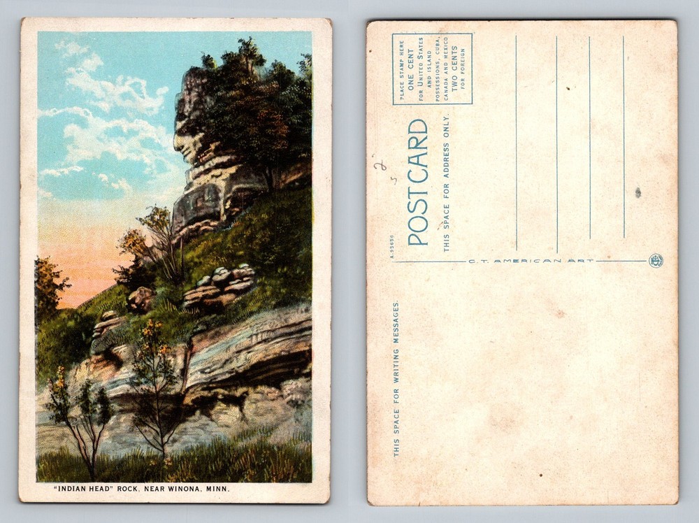Winona, MN-Minnesota, Indian Head Rock Bluff Formation Vintage Postcard