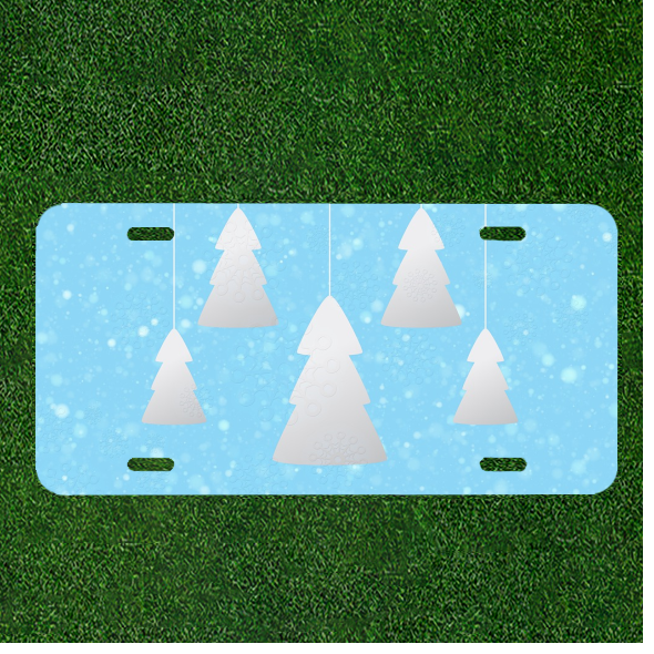 Custom Personalized Auto Tag With Cool Winter Snow Trees Design