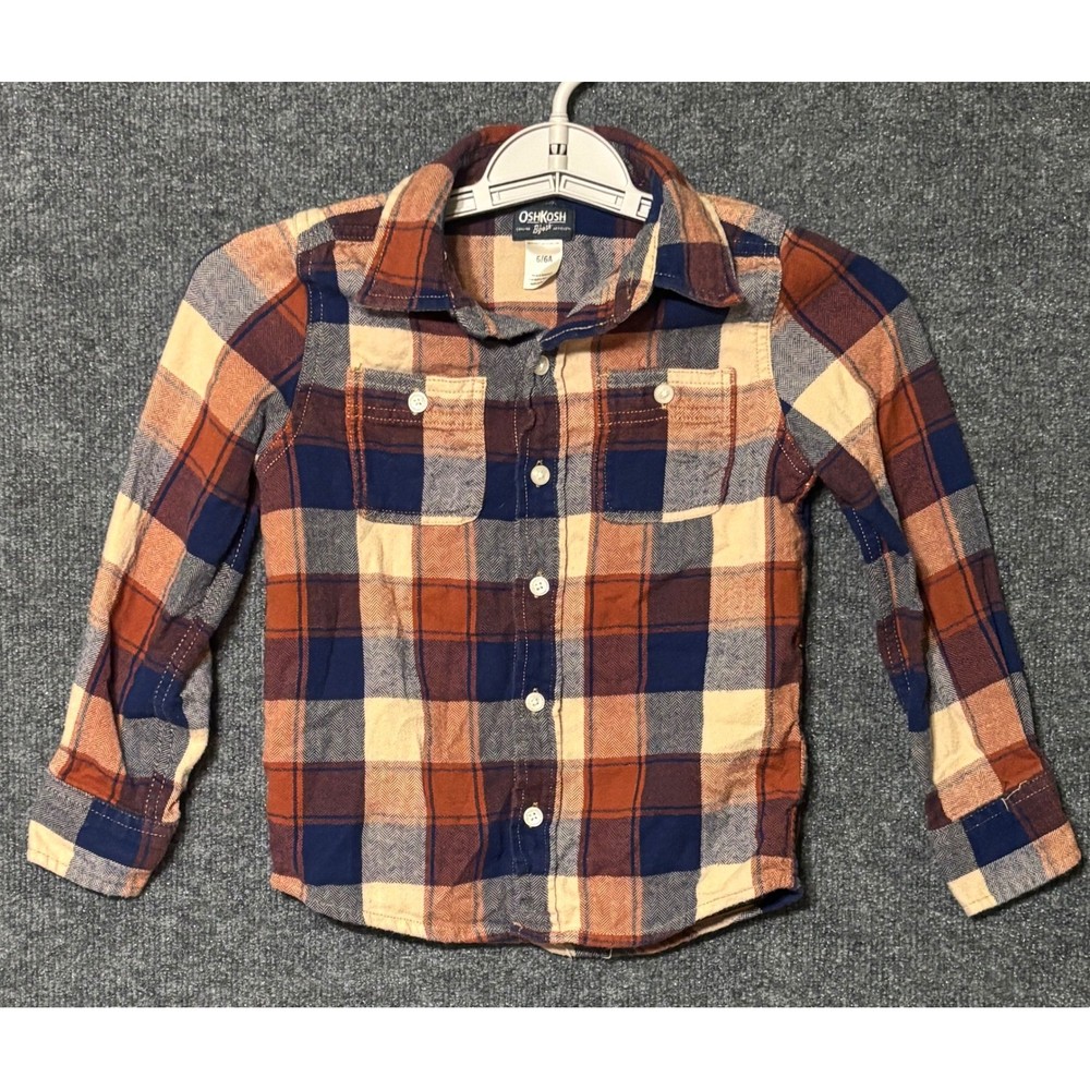 OshKosh B'gosh Kids Boys Plaid Long Sleeve Button Up Flannel Shirt Size 6