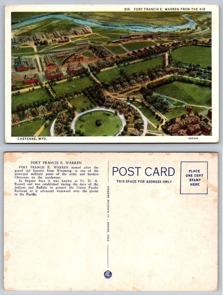Fort Francis E Warren Aerial View Postcard Cheyenne Wyoming Military Base