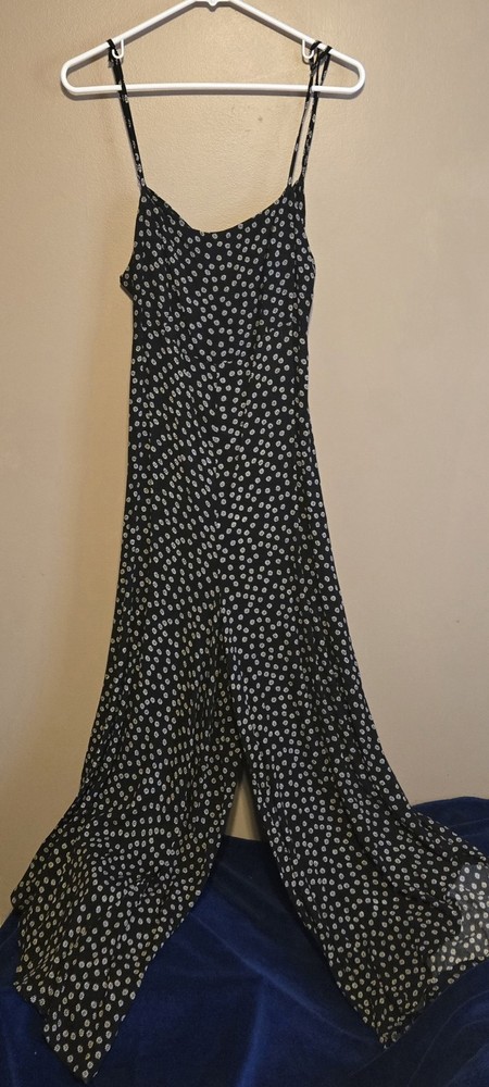 mi ami Black Floral Wide-Leg Sleeveless Strappy Jumpsuit V-Neck Size L