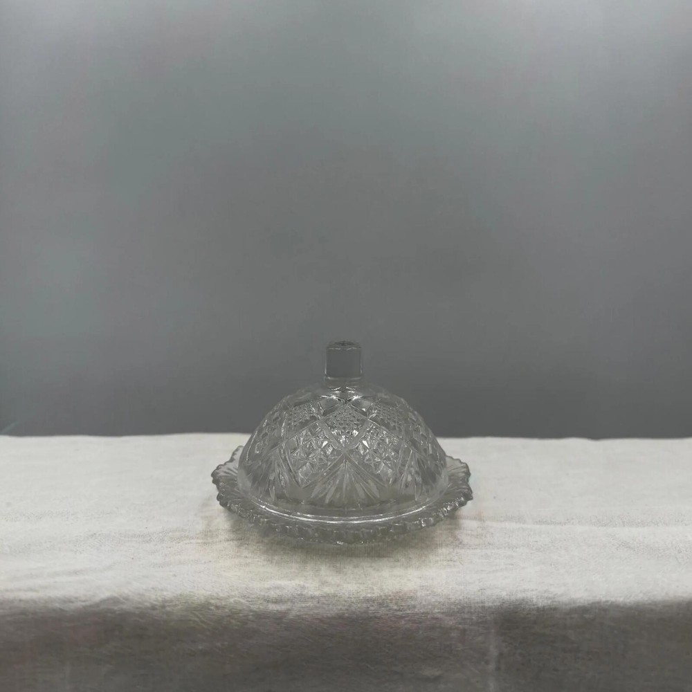 Vintage Crystal Covered Butter Pat Dish Cut Glass Individual Butter Server