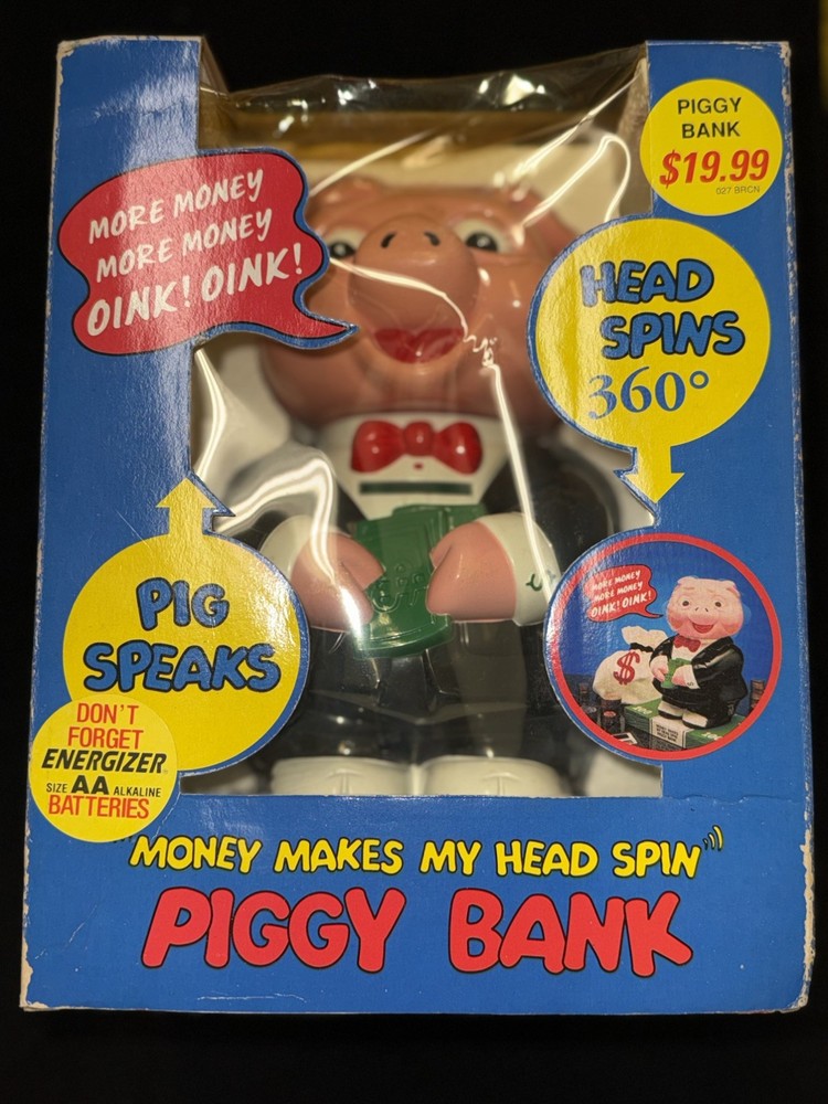 Money Makes My Head Spin piggy bank  anamatronic VINTAGE