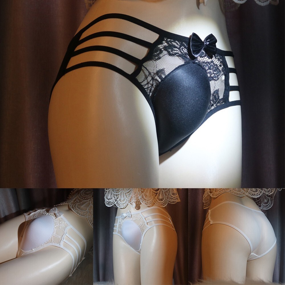 Men's Padded Underwear Panties Sexy Lace Thongs Breathable Hiding Gaff Briefs