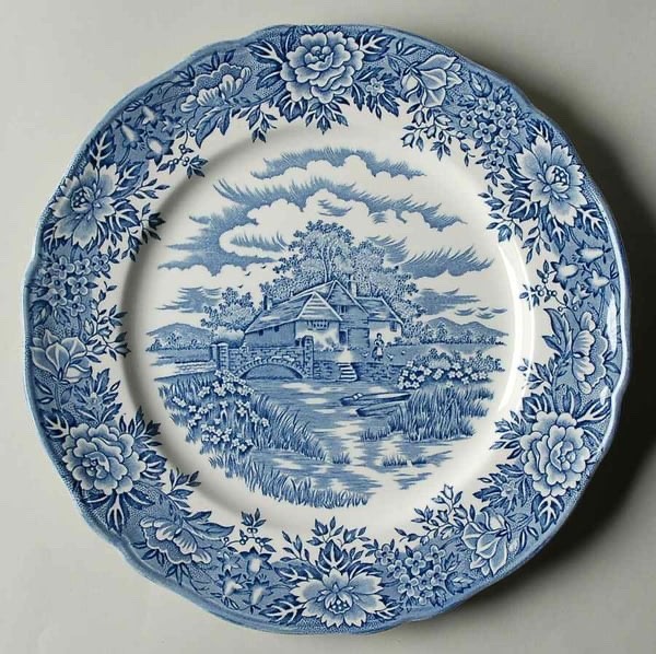 Salem China English Village Dinner Plate Blue Transferware Olde Staffordshire