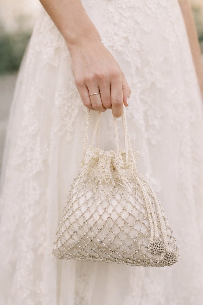 Vintage Valerie Stevens Ivory Beaded Bridal Bag Crochet Wedding Reticule Purse