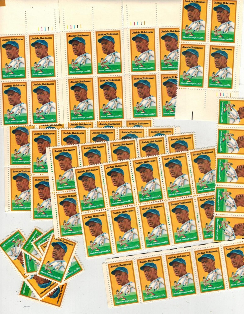 2016 Jackie Robinson Baseball Mint Stamps Lot of 75 Plate Blocks Singles Strips