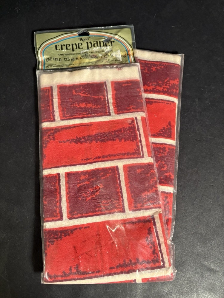 Vintage Reed Christmas Crepe Paper Flameproof Fireplace Brick NOS