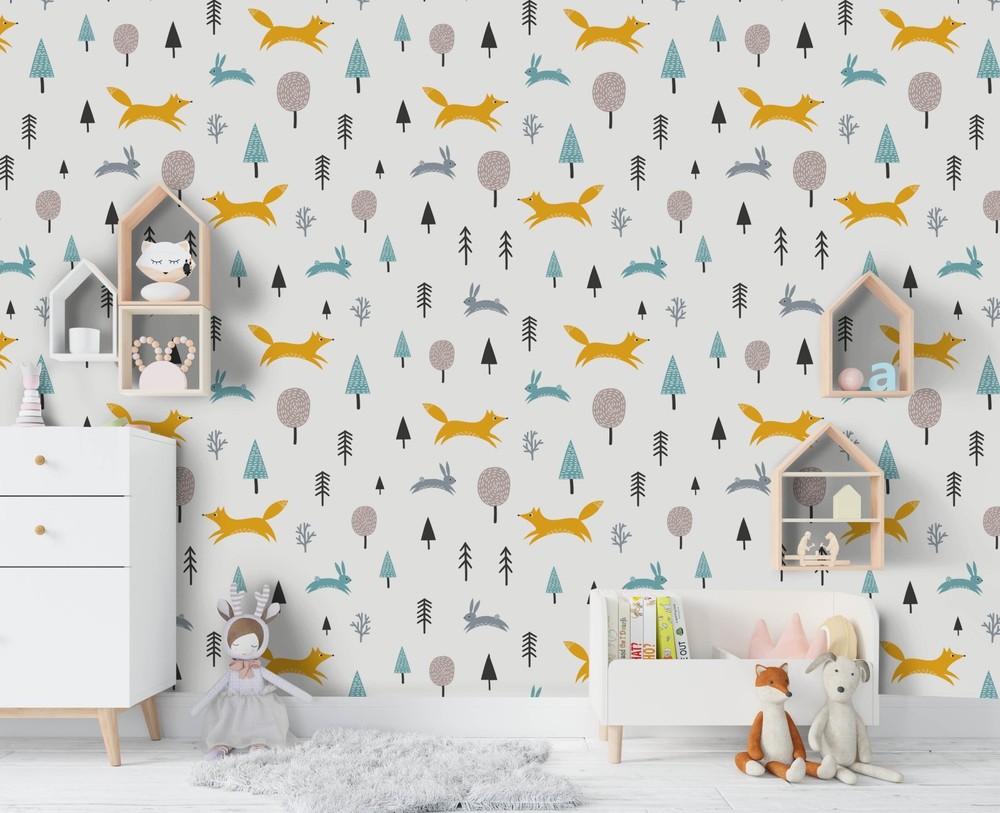 3D Fox Rabbit Tree Pattern Wall Murals Wallpaper Murals Wall Sticker