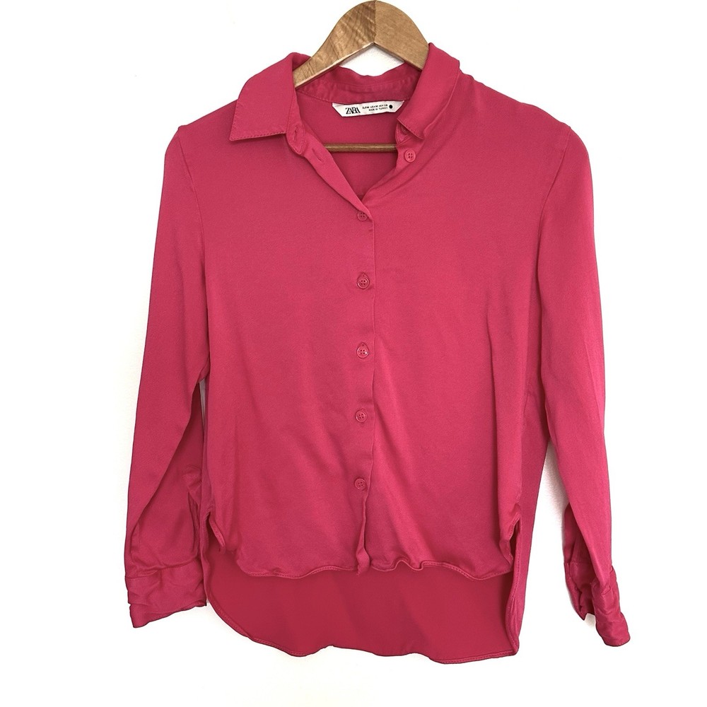 Zara Shirt Women’s Medium Pink Button Down Long Sleeve Collared Top