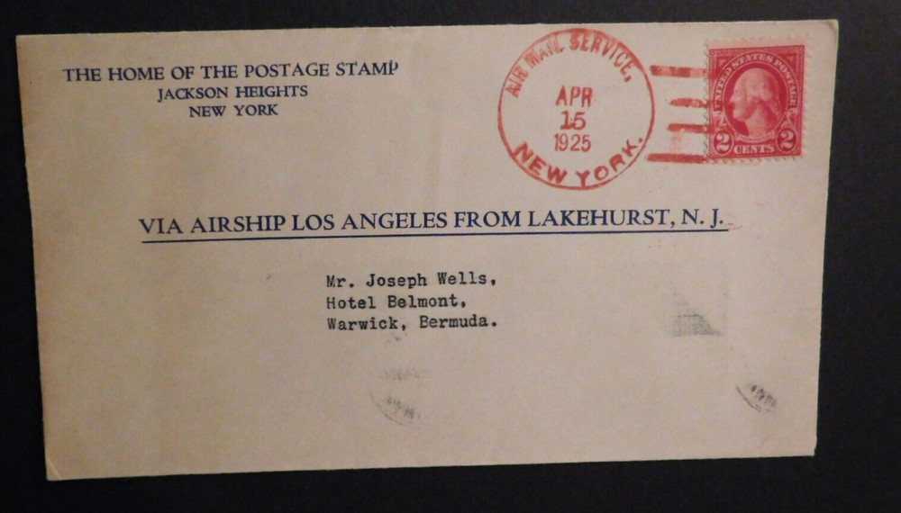 1925 USA Zeppelin Cover New York NY to Warwick Bermuda Airship USS Los Angeles