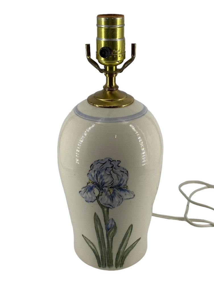 Vtg Harbor House Clay NC Art Pottery 13” Lamp Blue Iris Floral Signed Pietz