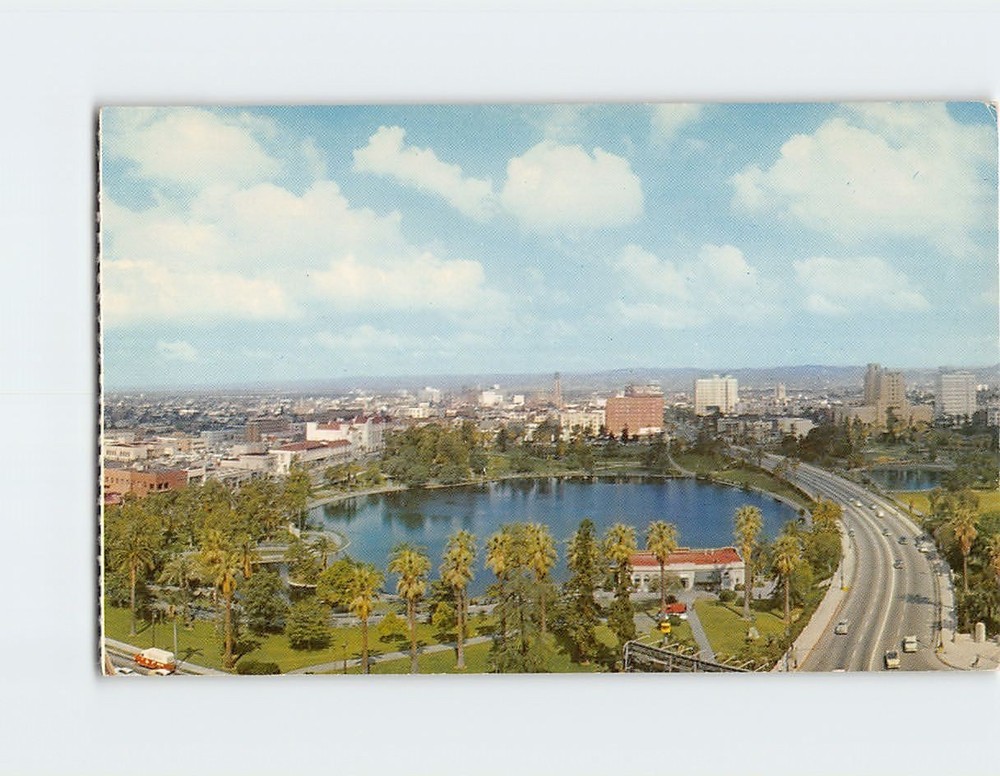 Postcard Aerial View Wilshire Boulevard MacArthur Park Los Angeles California