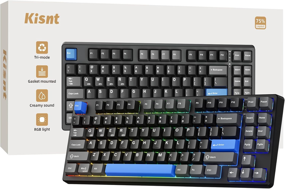 Wireless Mechanical Keyboard 75% Gasket Mount Hot-Swappable RGB Bluetooth 2.4G